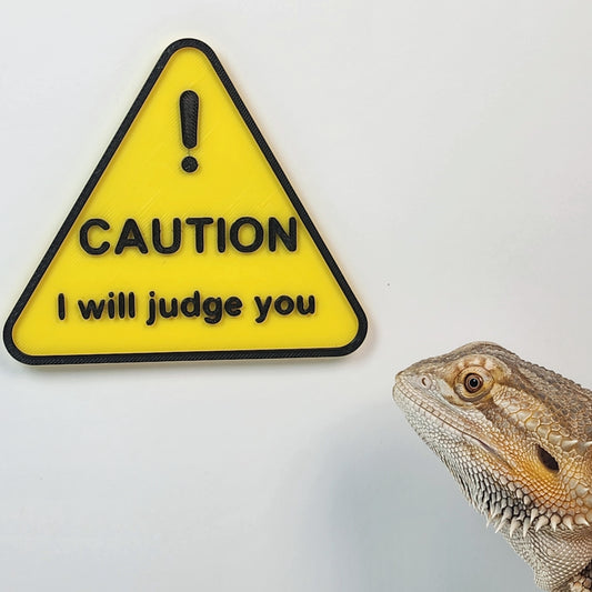 Funny Bearded Dragon Decor for small pet cages | Warning I will judge you | Pet cage decor